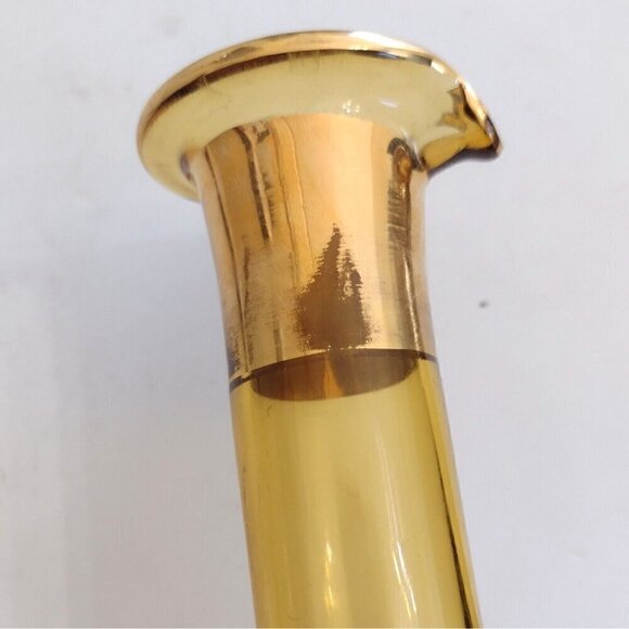 Vtg Italy Hand Blown Glass Wine Decanter Amber Gold White Floral Hand Painted - Picture 15 of 15